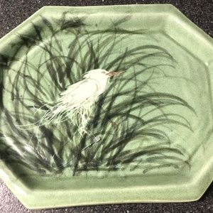 Vintage Wyatt Art Pottery Handpainted Egret Tray